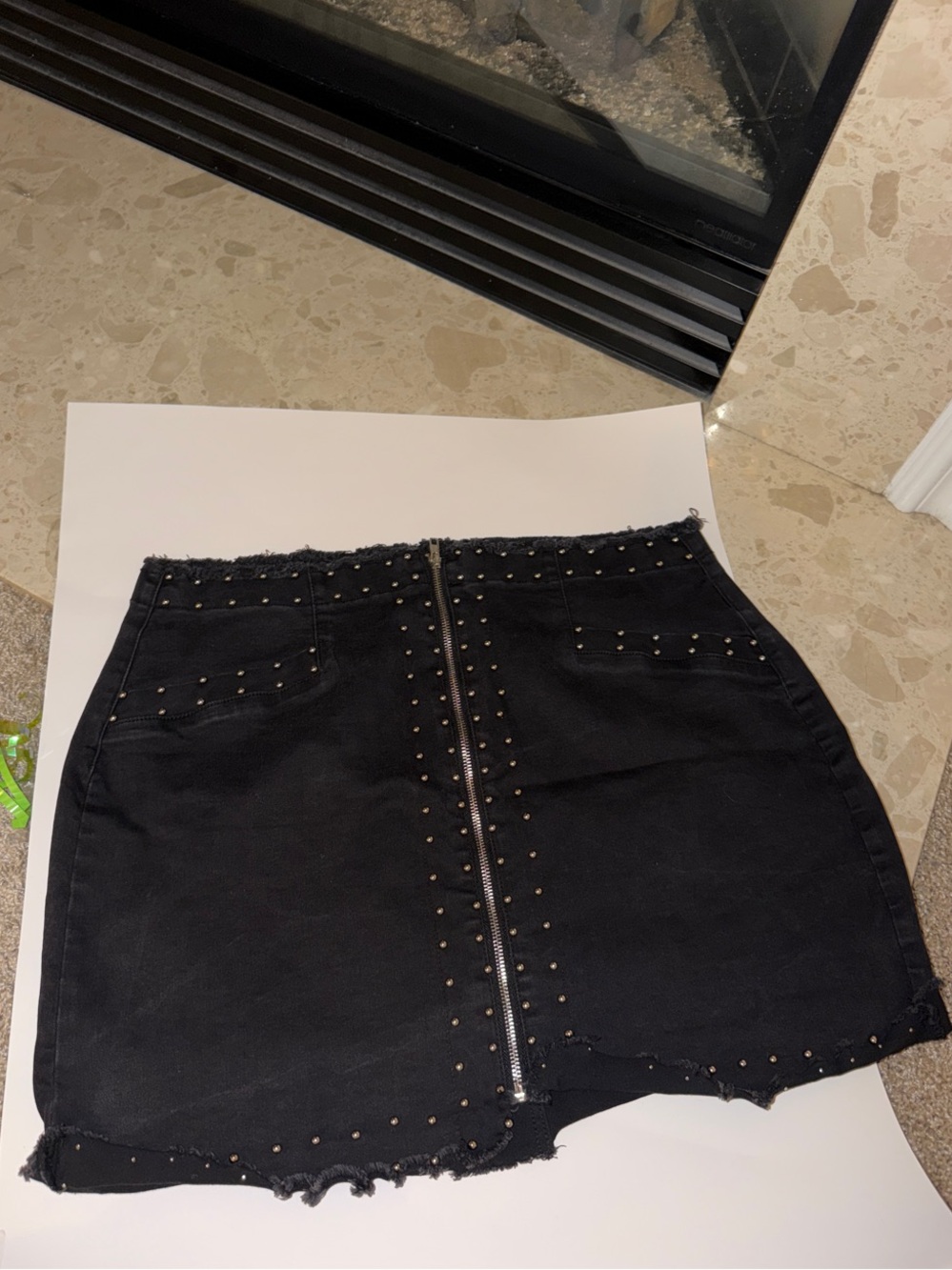 Forever 21 Black Studded Zip Front Mini Skirt